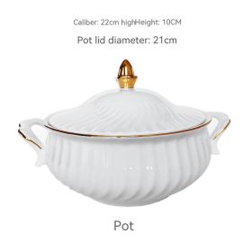 Golden Trim Bone China Western Cuisine Plate Household Dinner Plate Plate Dish Dishware Suit Combination Plate (Option: Superior Pot)