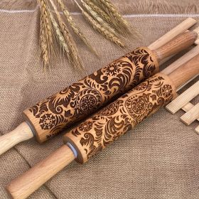 Christmas Reindeer Snowflake Pine Print Wooden Rolling Pin (Option: Vine Flower-Large Size)